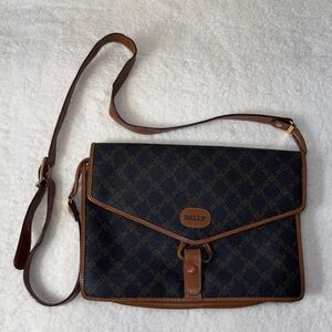 Vintage Bally Monogram Canvas & Leather Shoulder Messenger Bag Made In Italy